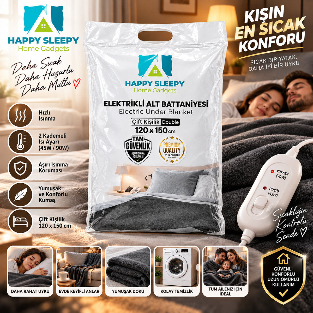 Çift Kişilik Elektrikli Battaniye – 120x150 cm Isıtıcılı Battaniye
