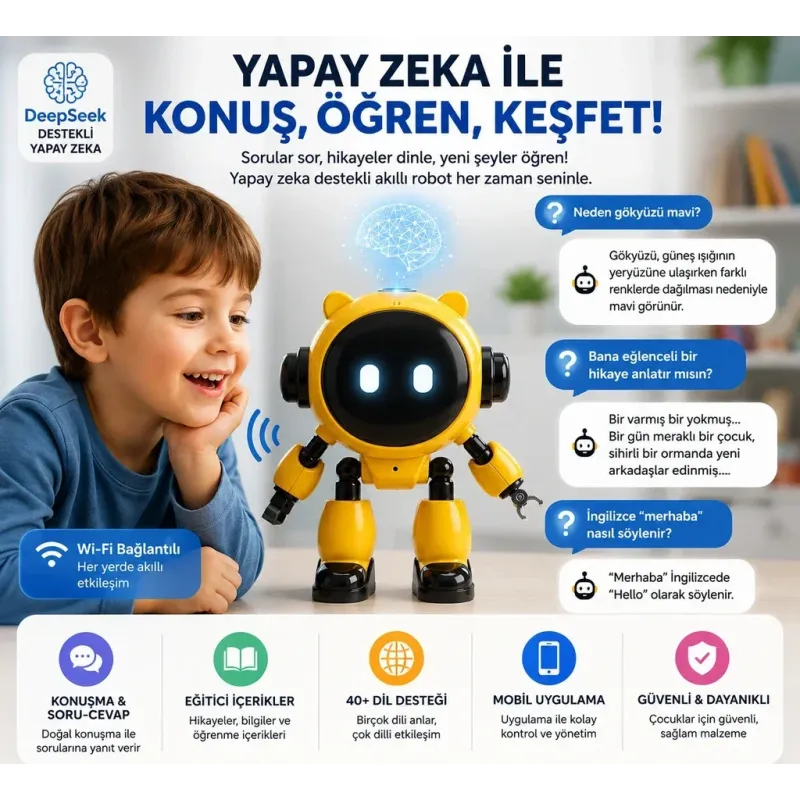 Wi-Fi bağlantılı konuşan akıllı yapay zeka robotu eğitici çocuk oyuncağı