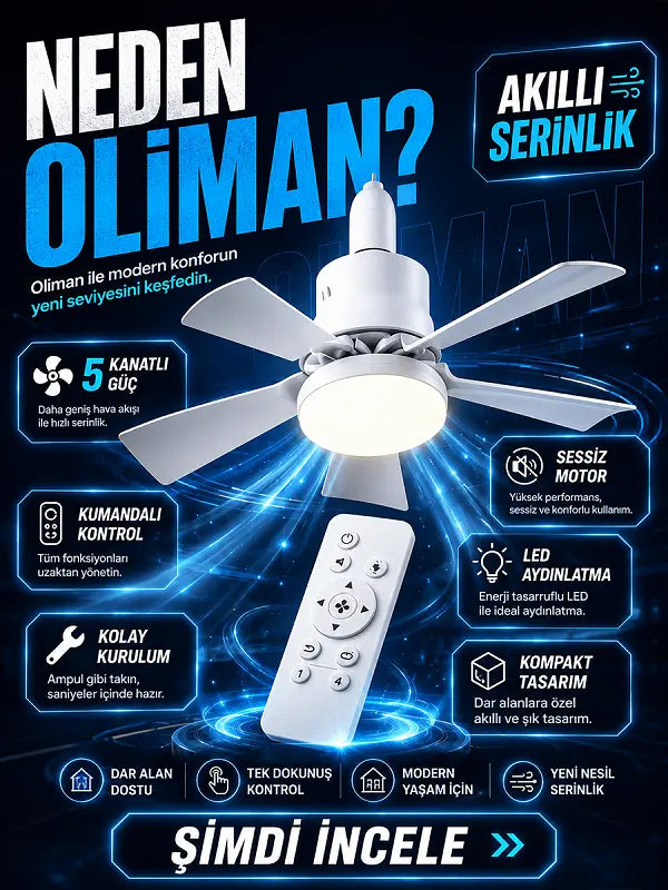 6 Kanatlı Kumandalı Vantilatör Lamba