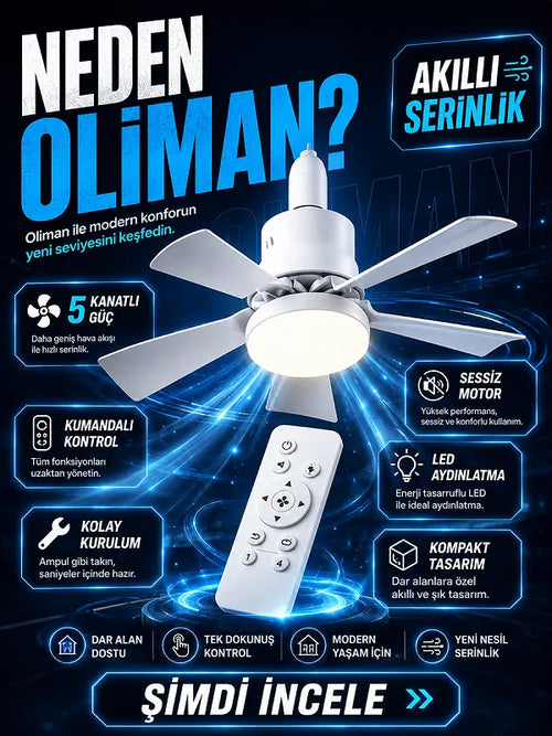 6 Kanatlı Kumandalı Vantilatör Lamba