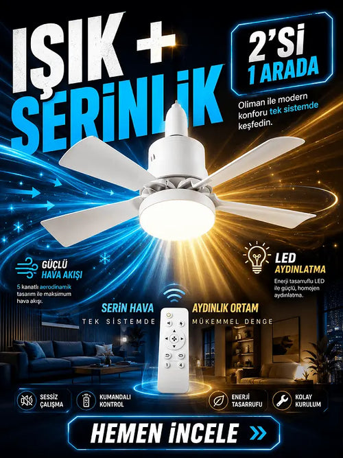 6 Kanatlı Kumandalı Vantilatör Lamba