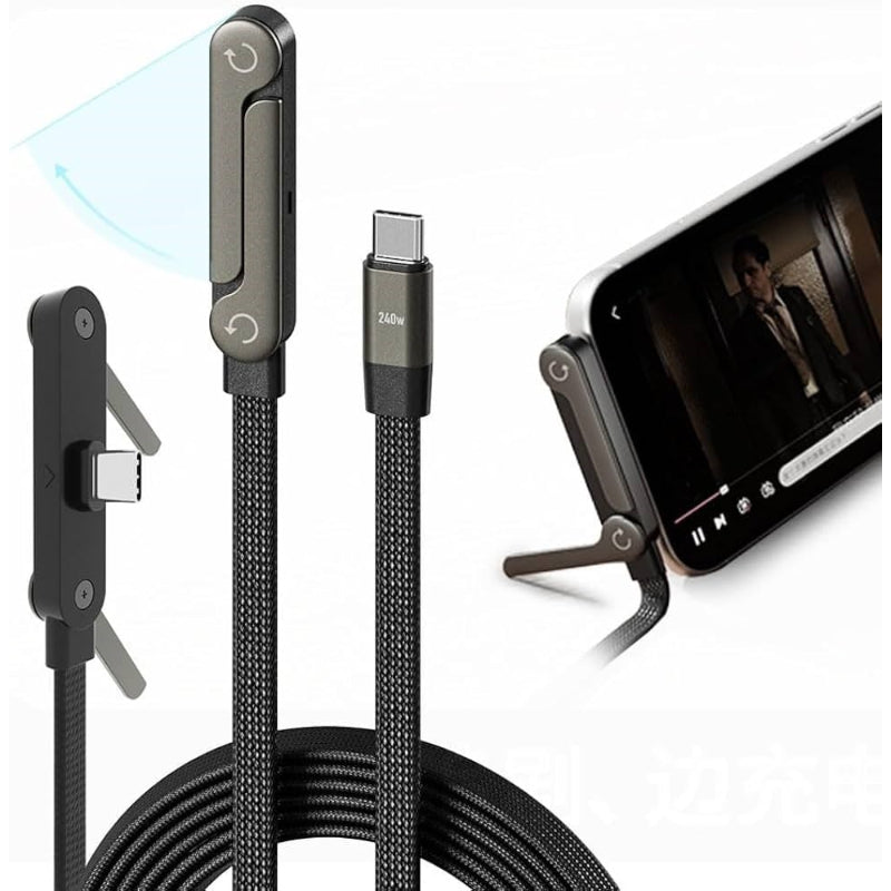 240W Type-C to Type-C Hızlı Şarj Kablosu – Telefon Standlı Örgülü Kablo